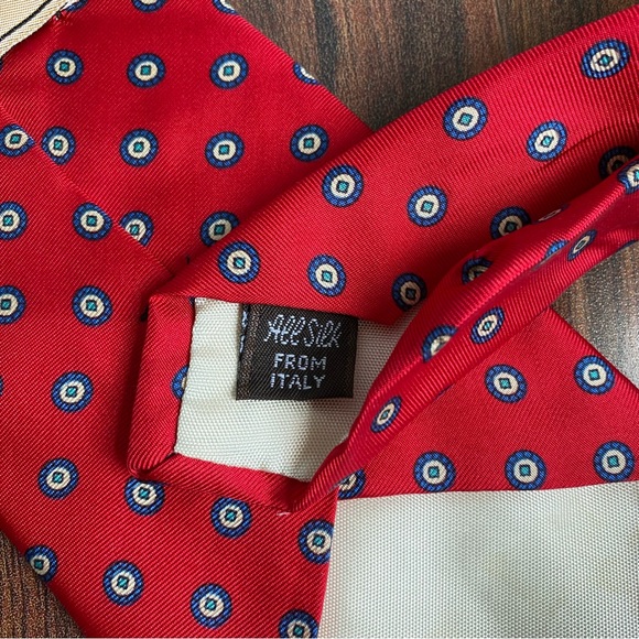 Givenchy Monsieur Red Blue Circle Tie Italy 100% Silk - Picture 3 of 6